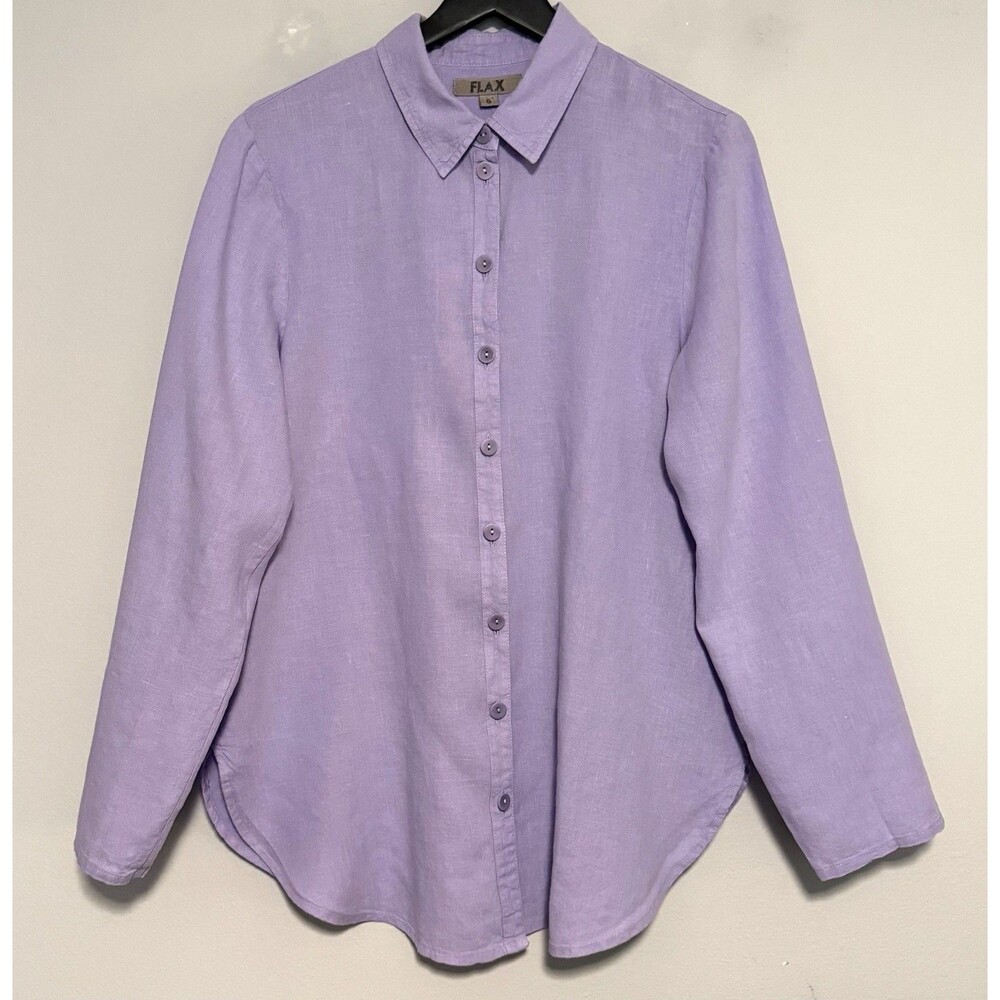 FLAX Button-up Top Small 100% Linen Lilac Coastal Lagenlook Minimalist